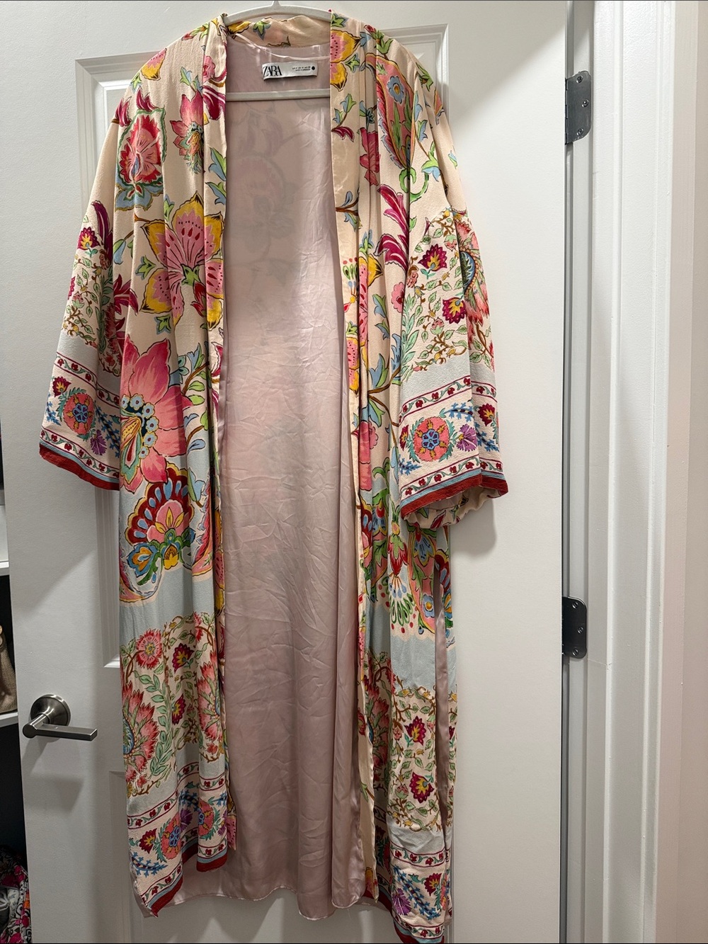 Zara Floral Long Kimono Coat - Cream, Pink, Yellow, Green, Blue